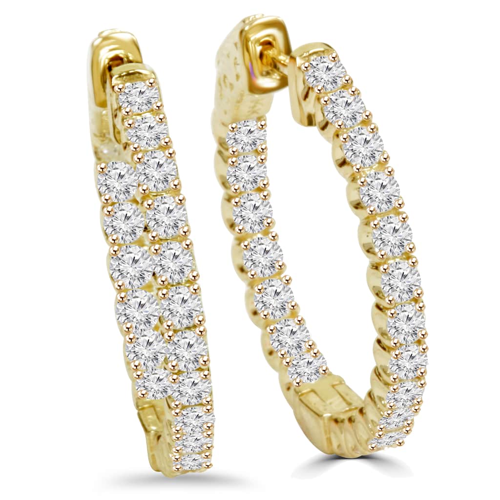 Bliss Diamond 14k Yellow Gold 2 1/10 ct TDW Diamond Hoop Earrings