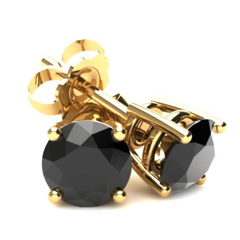 14k Yellow or White Gold 1/2ct to 4ct Treated Black Diamond Studs - .5 to 1 Carats - Yellow