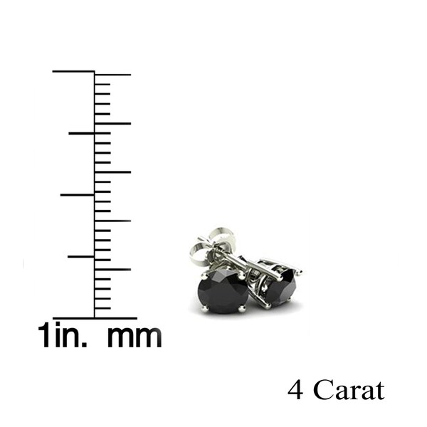 4Ct Round Brilliant Cut Black Diamond Stud Earrings Solid 14K White Gold Finish