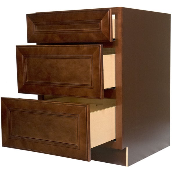 Shop Everyday Vanity cabinets Leo Saddle 24-inch Cherry Finish Wood 3-drawer Vanity cabinet ...