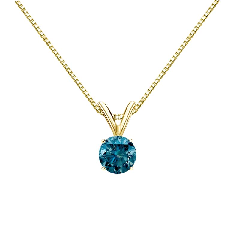 Auriya 14k Gold 1/3ctw Solitaire Blue Diamond Necklace (I1-I2) - Yellow