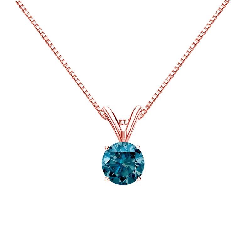 Auriya 14k Gold 1/2ctw Solitaire Blue Diamond Necklace (I1-I2) - Rose