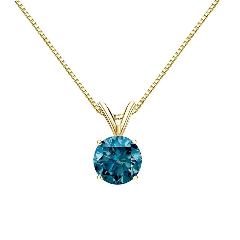 Auriya 14k Gold 3/4ctw Solitaire Blue Diamond Necklace (I1-I2) - Yellow