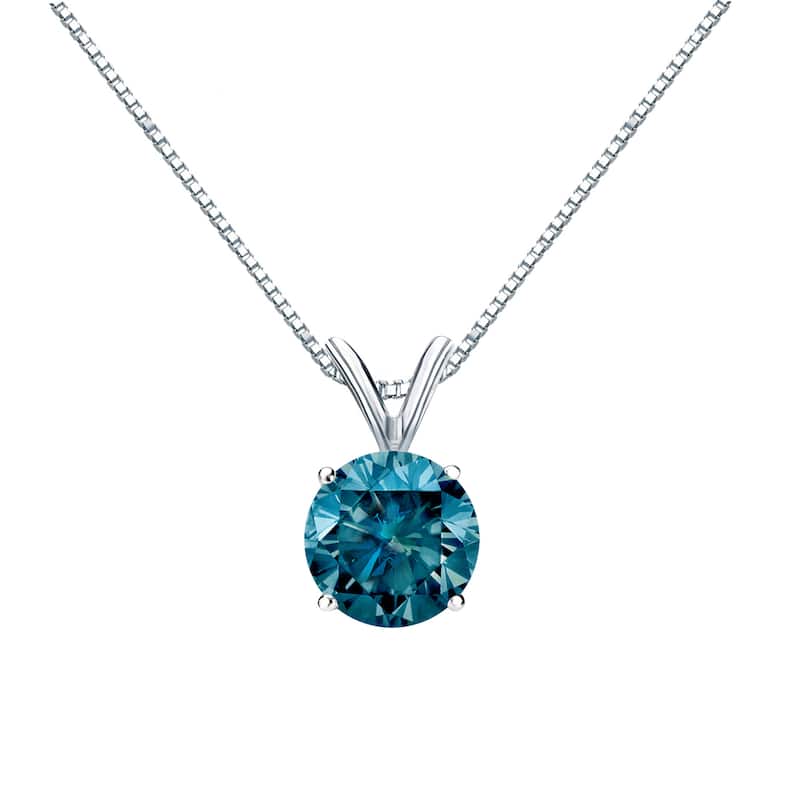 Auriya 14k Gold 1ctw Solitaire Blue Diamond Necklace (I1-I2)