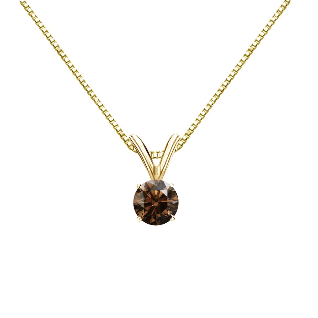 Auriya 1/4ctw Round Solitaire Brown Diamond Necklace 14k Gold (SI1-SI2)