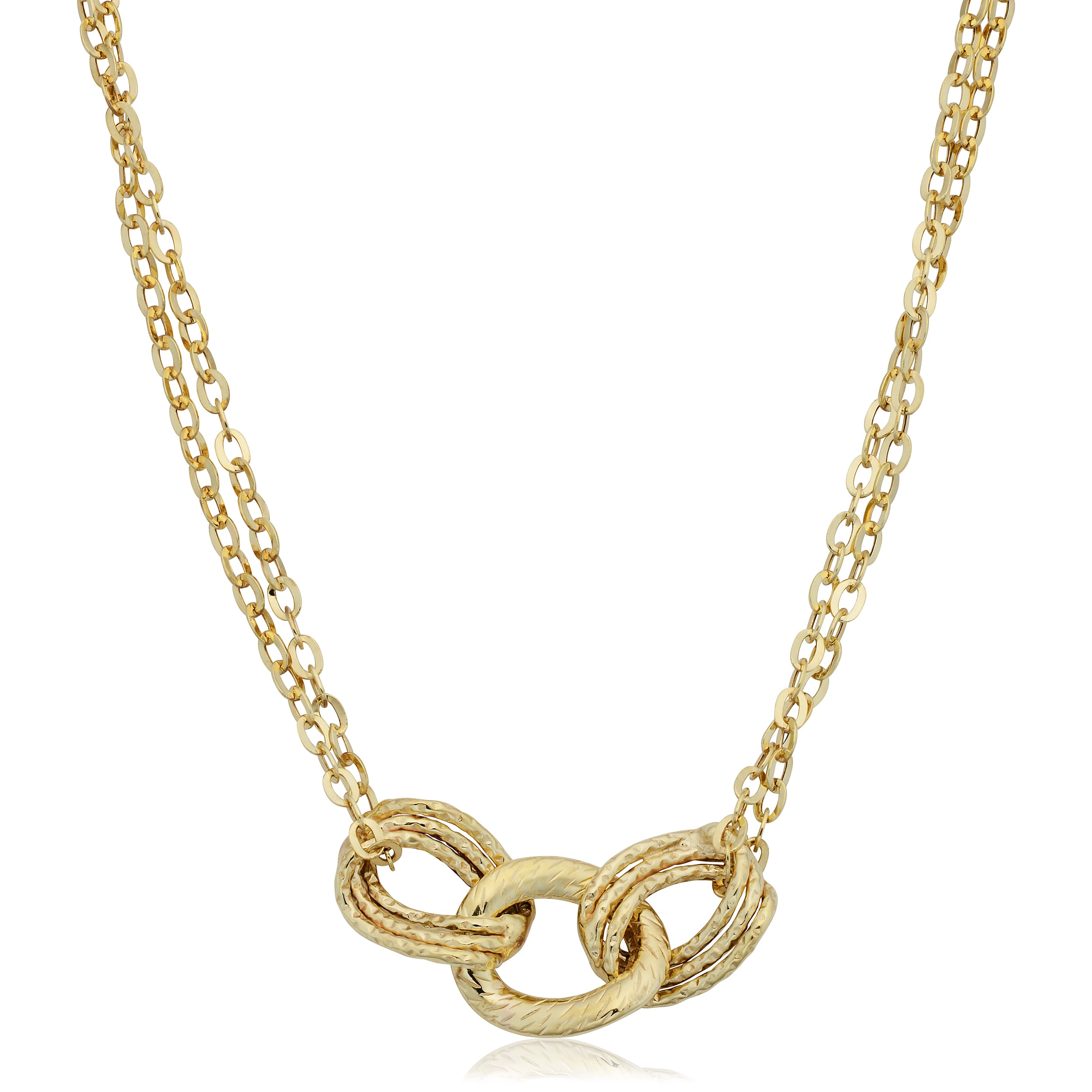Au Naturale Italian 14k Yellow Gold Diamond-cut Links and Double Strand Necklace (18 inches)
