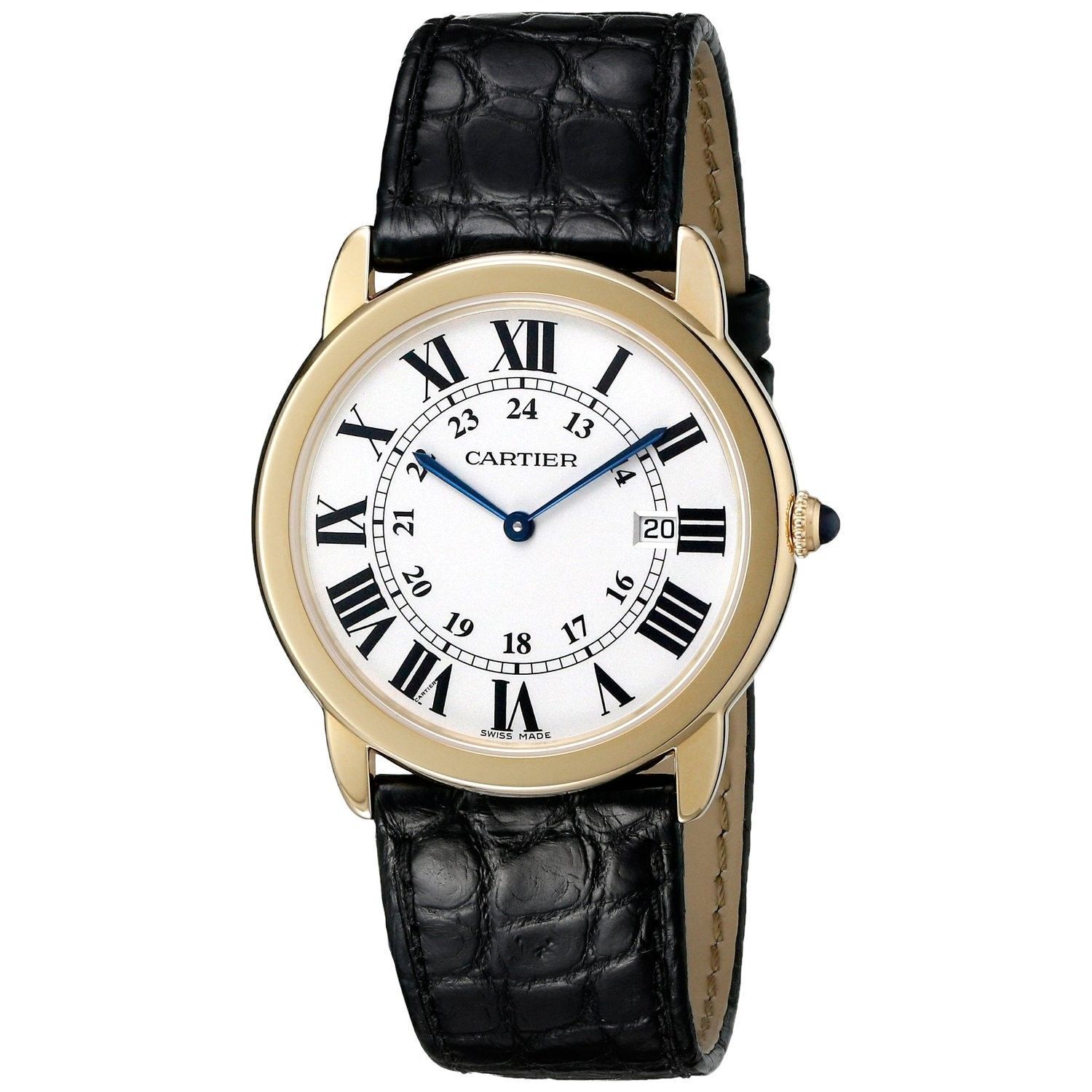 cartier black leather watch