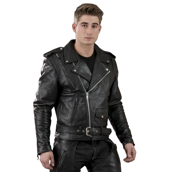 Shop Men's Black Leather Vented Motorcycle Jacket with Side Lace - Overstock - 12069884