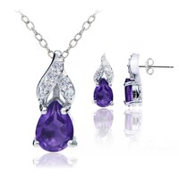 Lola S Jewelry Sterling Silver Amethyst Necklace And Earring Set Glitzy Rocks Sterling Silver African Amethyst And White Topaz Swirl Teardrop Necklace Earrings Set