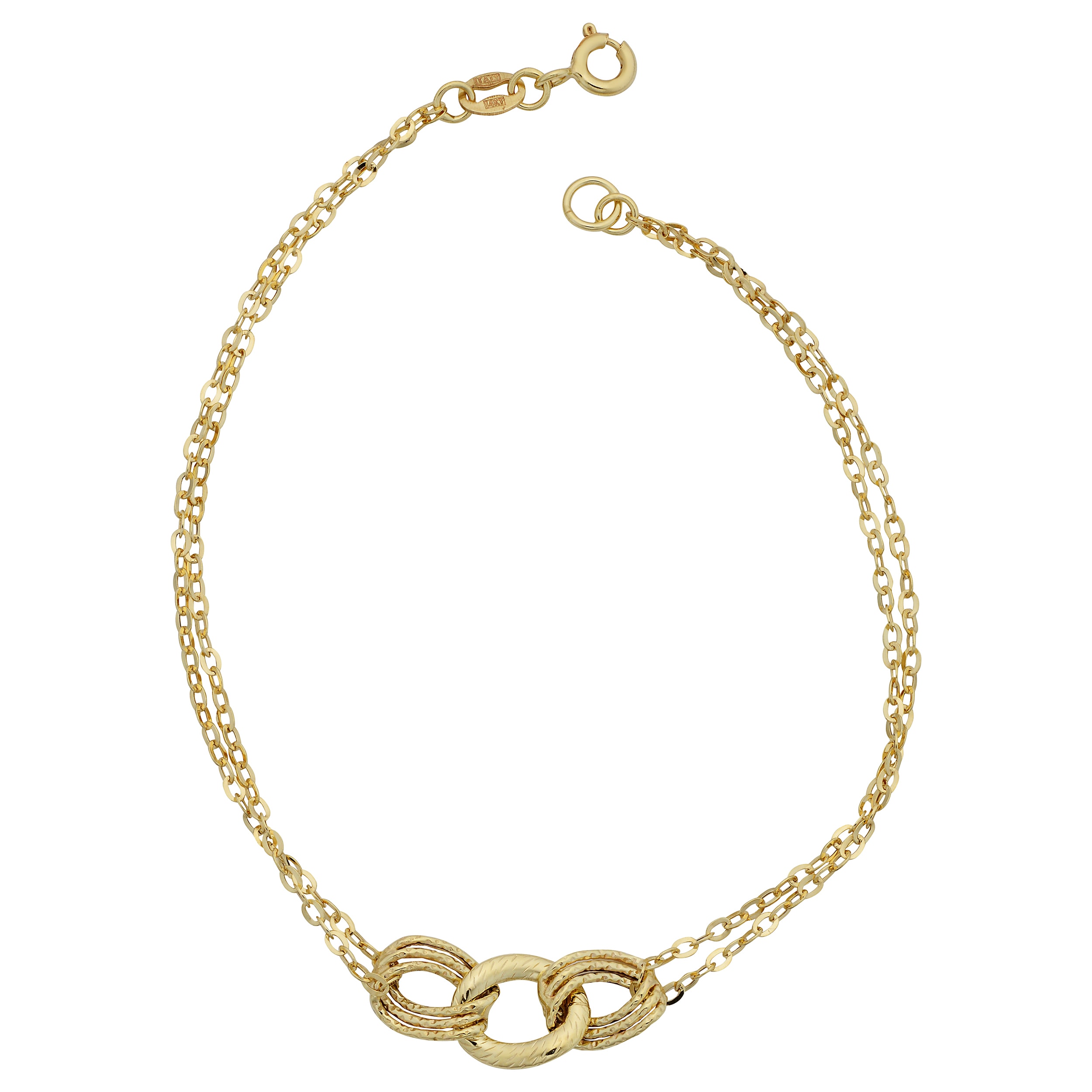 Au Naturale 14k Yellow Gold Diamond-cut Link and Double Strand Bracelet (7.5 inches)