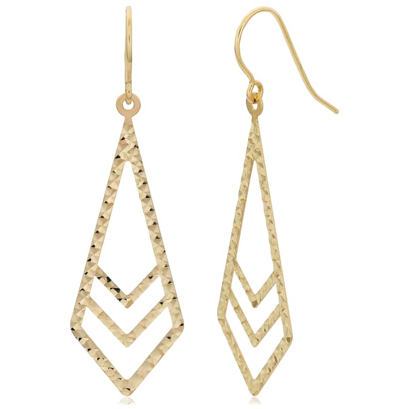 Fremada 10k Yellow Gold Diamond-cut Surfaced Inverted Kite Dangle Earrings