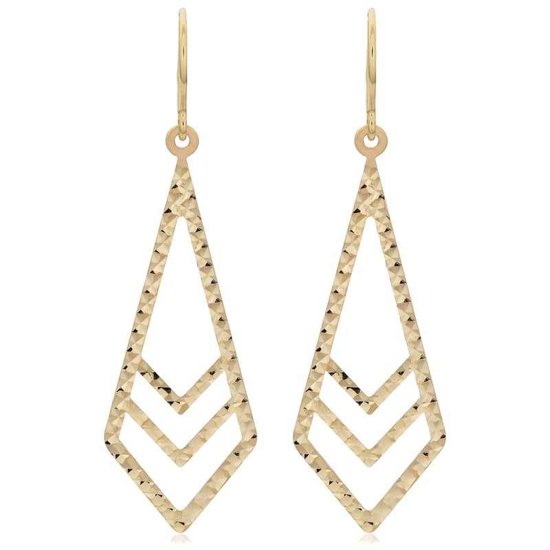 Fremada 10k Yellow Gold Diamond-cut Surfaced Inverted Kite Dangle Earrings