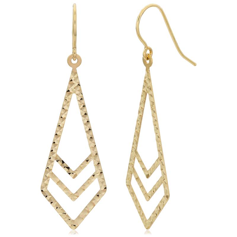 Fremada 14k Yellow Gold Diamond-cut Surfaced Inverted Kite Dangle Earrings