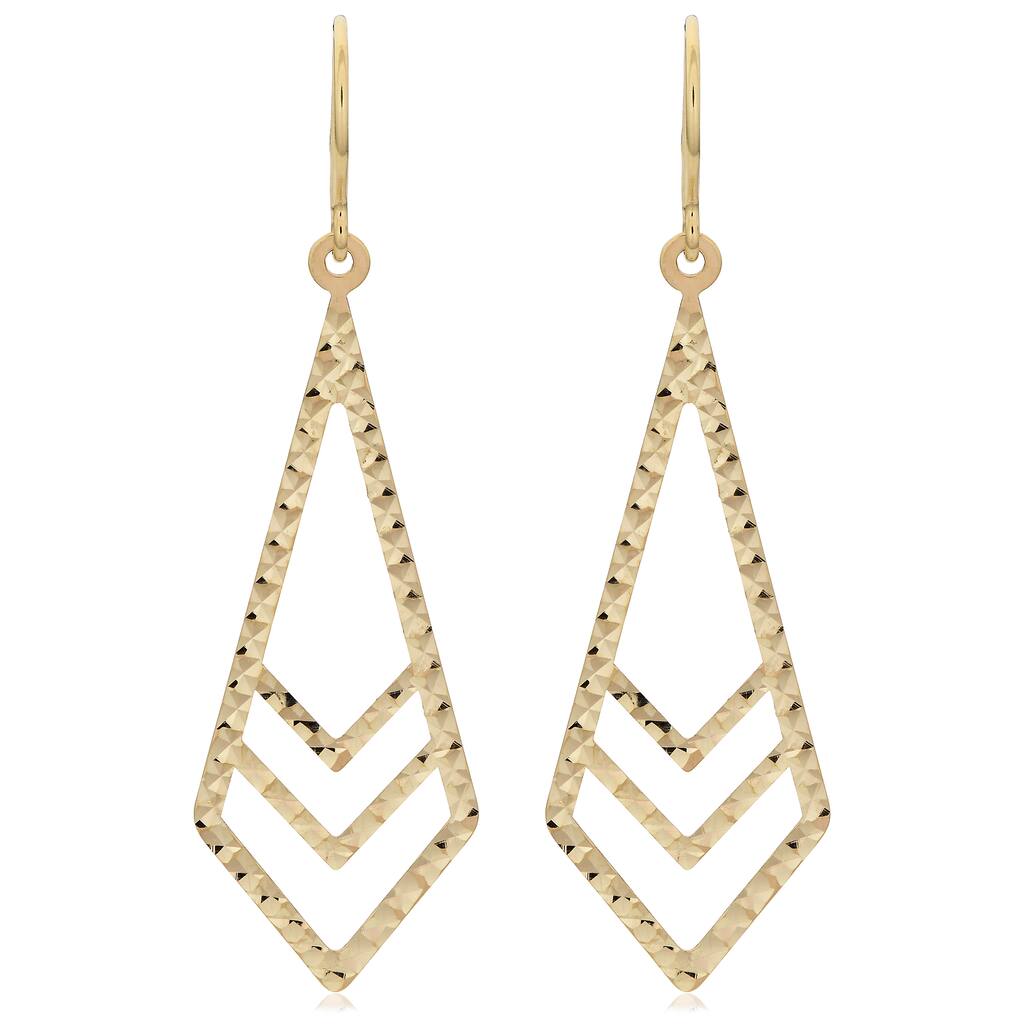 Fremada 14k Yellow Gold Diamond-cut Surfaced Inverted Kite Dangle Earrings