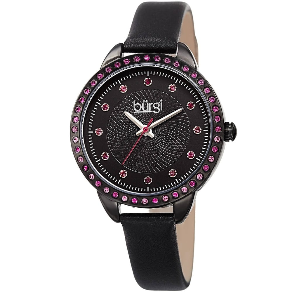 Burgi Women's Quartz Swarovski Crystal Watch with Leather Strap