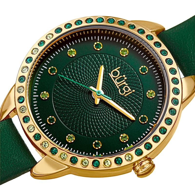 Burgi Women's Quartz Swarovski Crystal Watch with Leather Strap