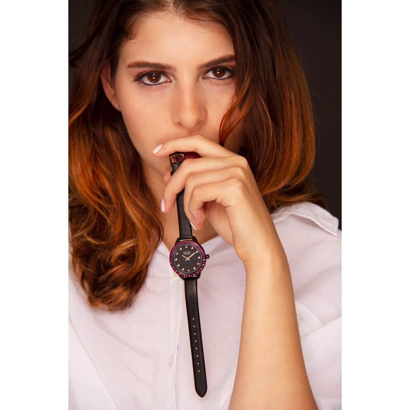 Burgi Women's Quartz Swarovski Crystal Watch with Leather Strap