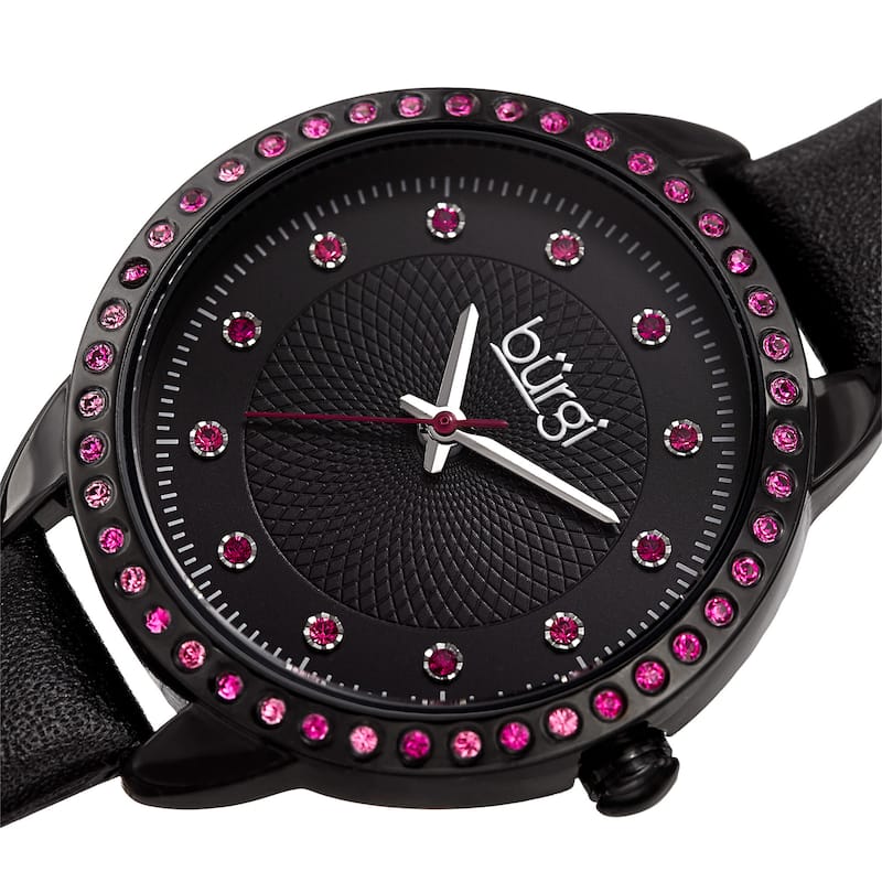 Burgi Women's Quartz Swarovski Crystal Watch with Leather Strap