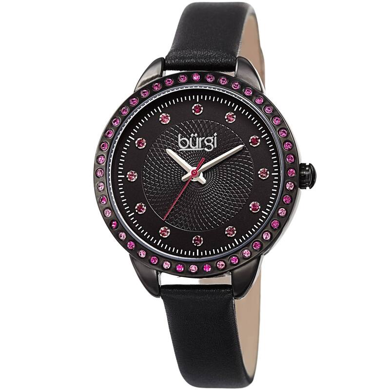 Burgi Women's Quartz Swarovski Crystal Watch with Leather Strap
