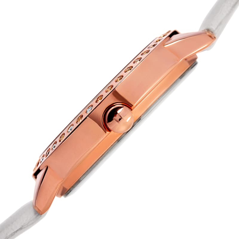 Burgi Women's Quartz Swarovski Crystal White Leather Strap Watch