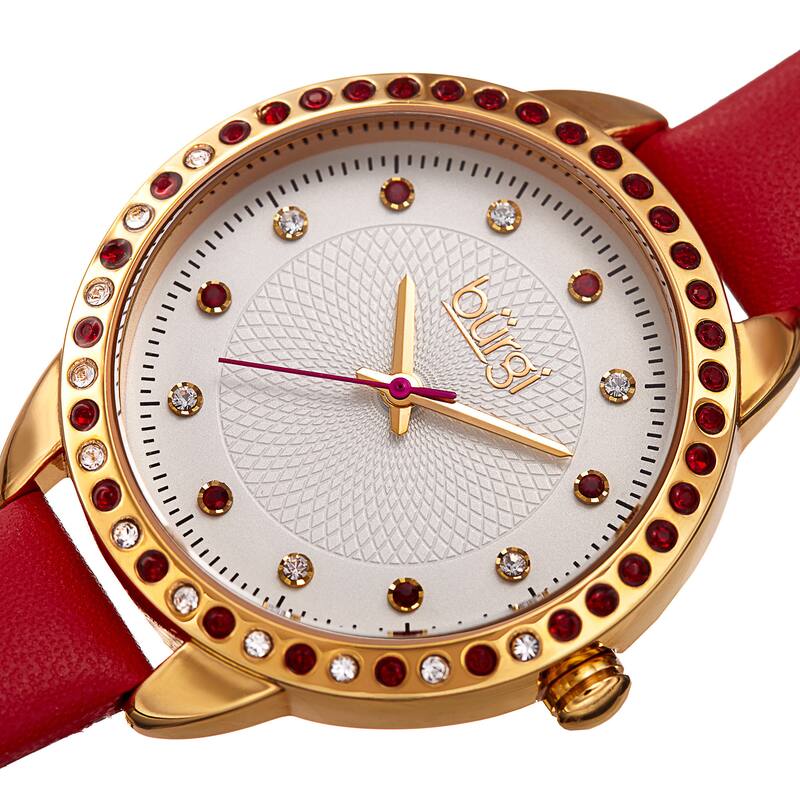 Burgi Women's Quartz Swarovski Crystal Red Leather Strap Watch