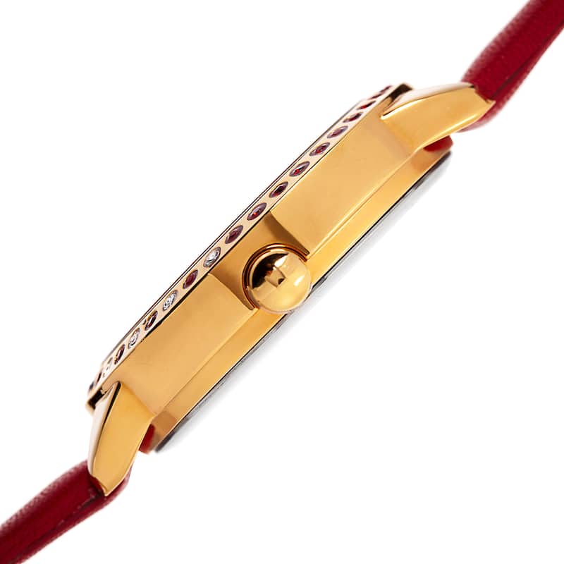 Burgi Women's Quartz Swarovski Crystal Red Leather Strap Watch