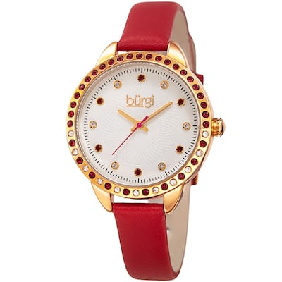 Burgi Women's Quartz Swarovski Crystal Red Leather Strap Watch