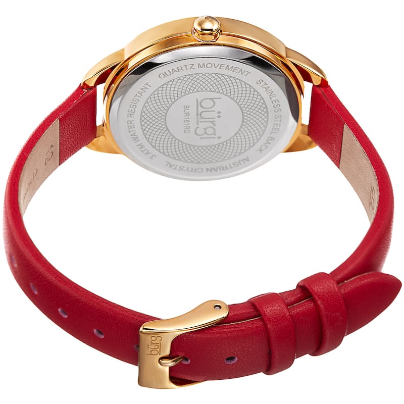 Burgi Women's Quartz Swarovski Crystal Red Leather Strap Watch