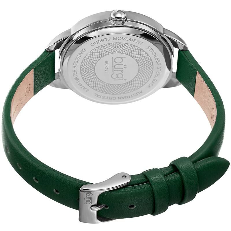 Burgi Women's Quartz Swarovski Crystal Green Leather Strap Watch