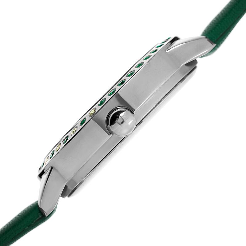 Burgi Women's Quartz Swarovski Crystal Green Leather Strap Watch