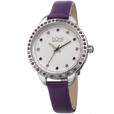 Burgi Women's Quartz Swarovski Crystal Purple Leather Strap Watch