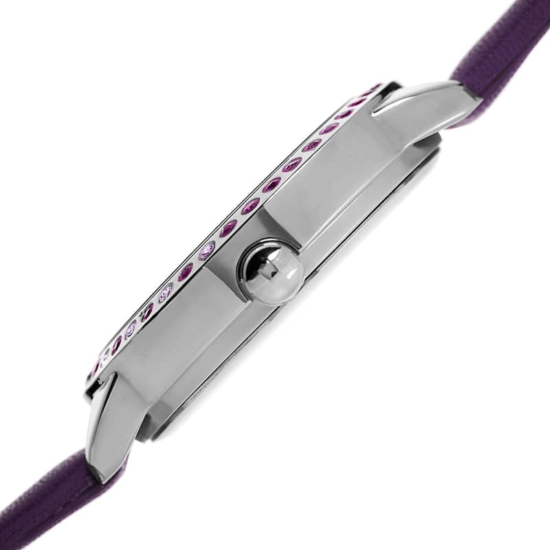 Burgi Women's Quartz Swarovski Crystal Purple Leather Strap Watch