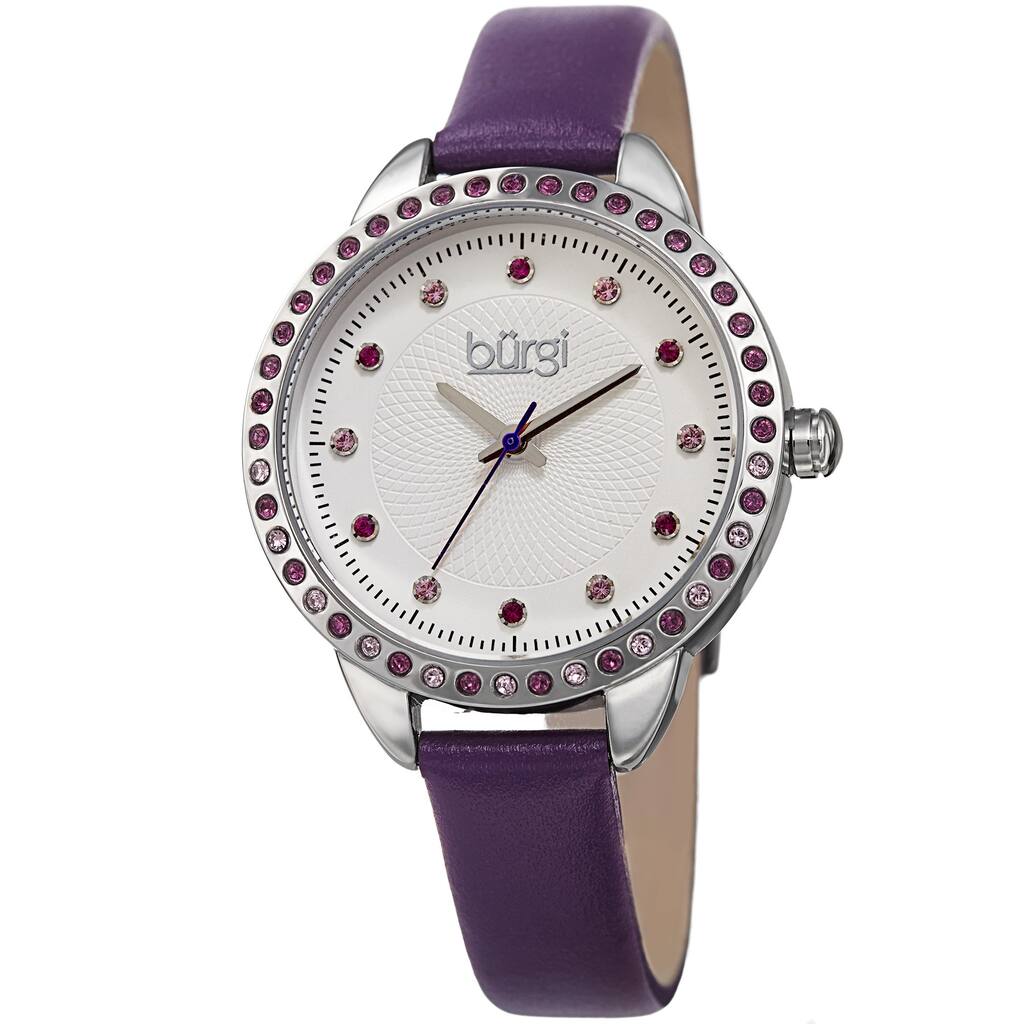 Burgi Women's Quartz Swarovski Crystal Purple Leather Strap Watch