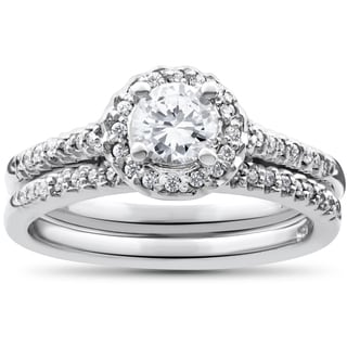 14k white gold 78ct round halo diamond engagement matching wedding ring set - Halo Wedding Ring Sets 14k white gold 78ct round halo diamond engagement matching wedding ring set - Halo Wedding Ring Sets