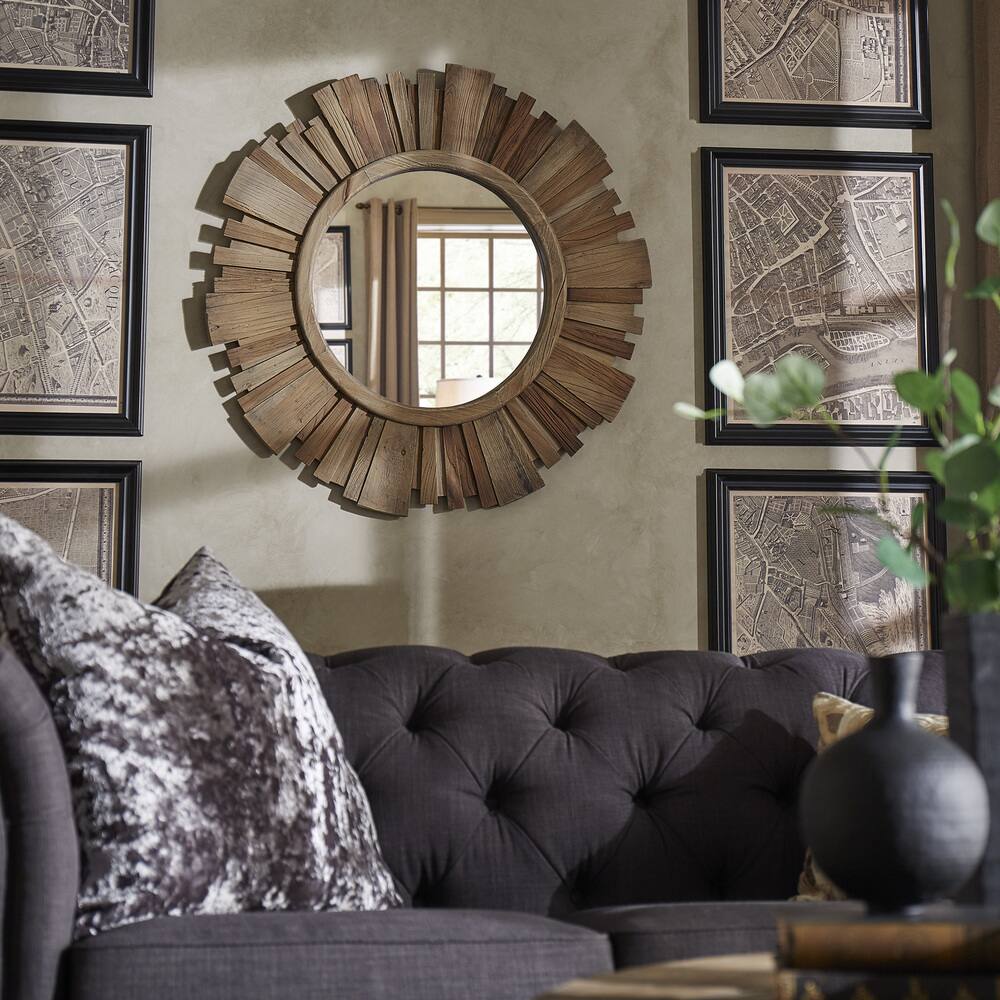 Canyon Round Reclaimed Wood Starburst Wall Mirror iNSPIRE Q Modern - N/A