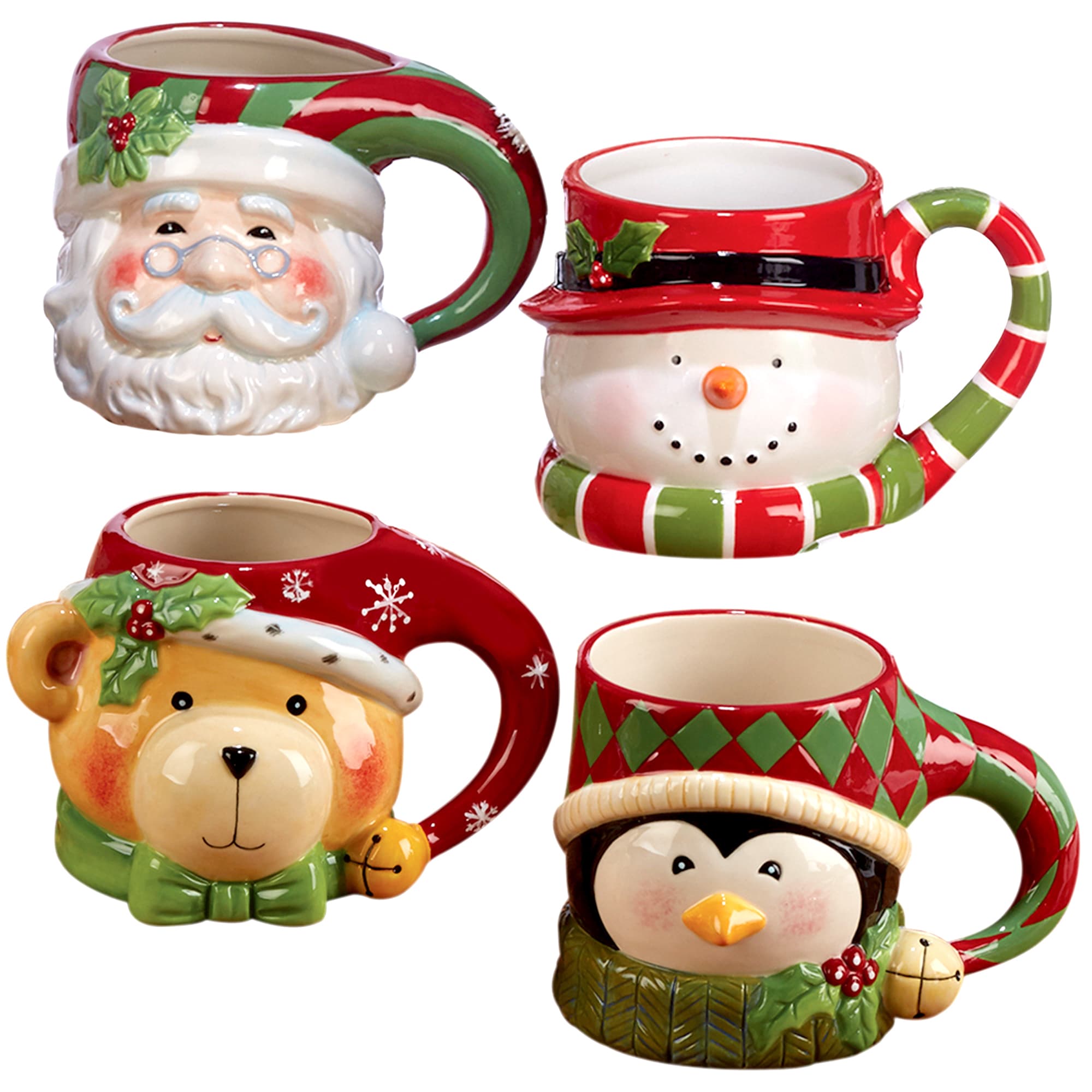 Shop Certified International Santa Snowman, Penguin, and Bear 3D Figural Mugs (Pack of 4) - Free 