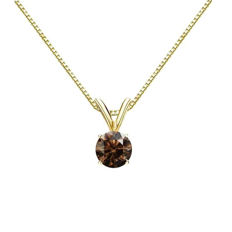 Auriya 1/3ctw Round Solitaire Brown Diamond Necklace 14k Gold (SI1-SI2)