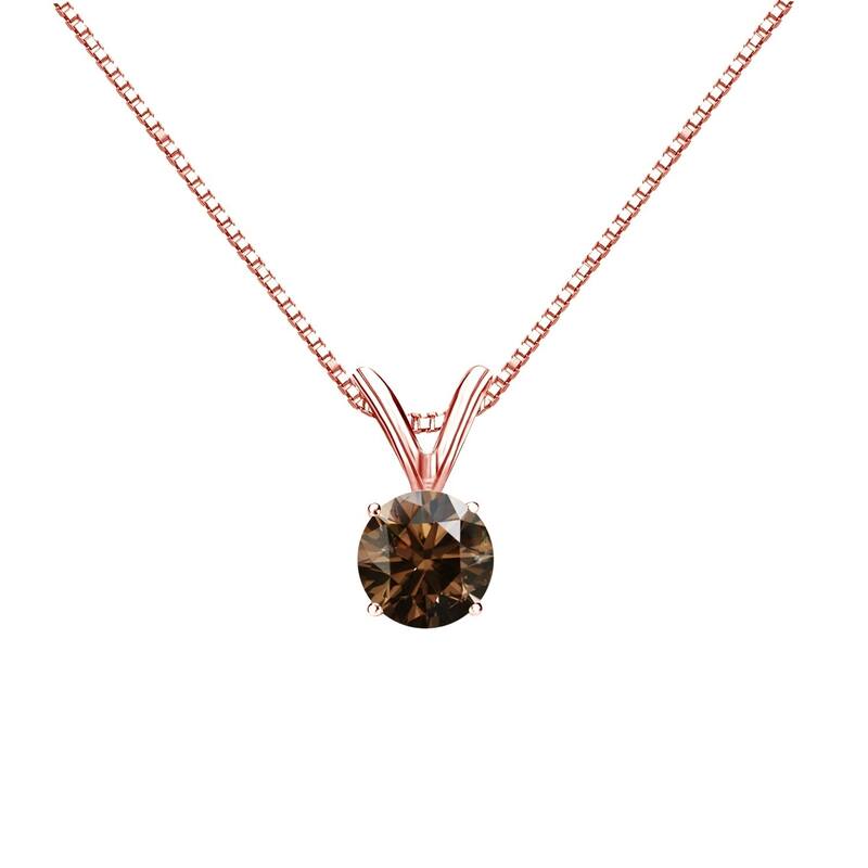 Auriya 1/3ctw Round Solitaire Brown Diamond Necklace 14k Gold (SI1-SI2)