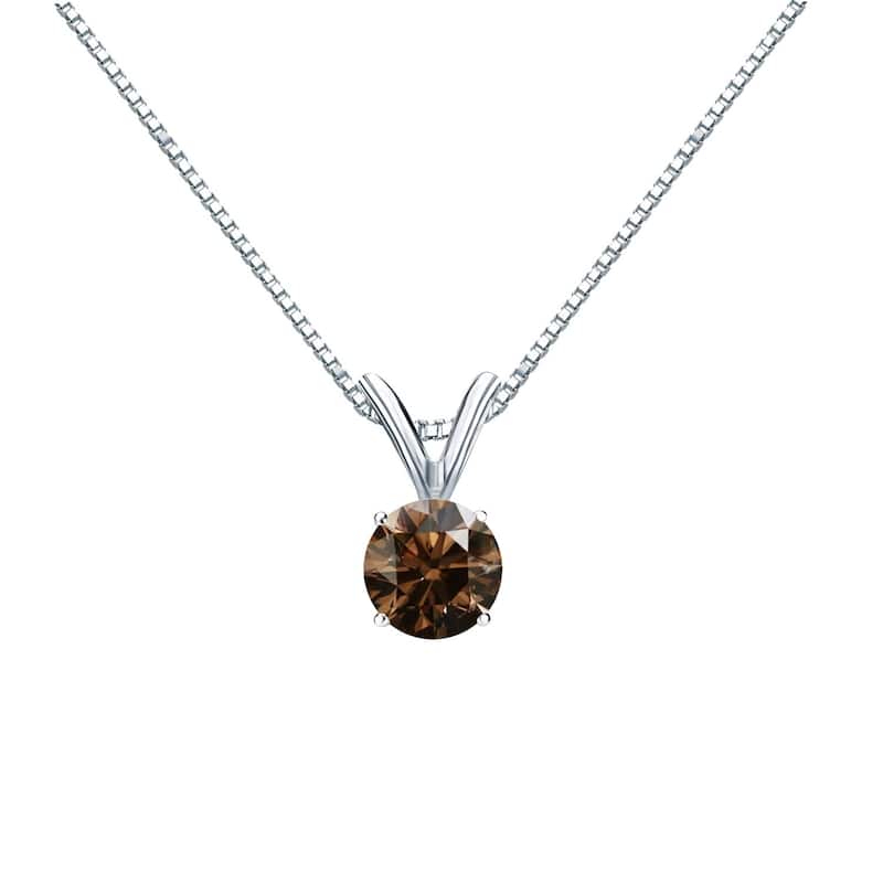 Auriya 1/3ctw Round Solitaire Brown Diamond Necklace 14k Gold (SI1-SI2)