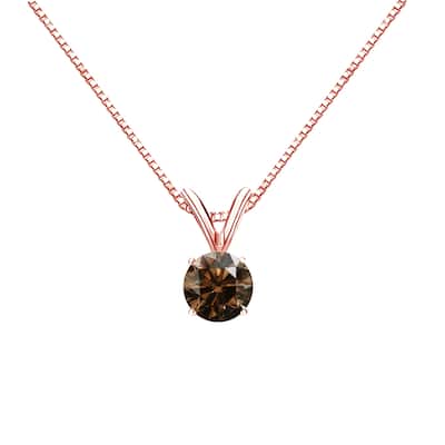 Auriya 1/3ctw Round Solitaire Brown Diamond Necklace 14k Gold (SI1-SI2)