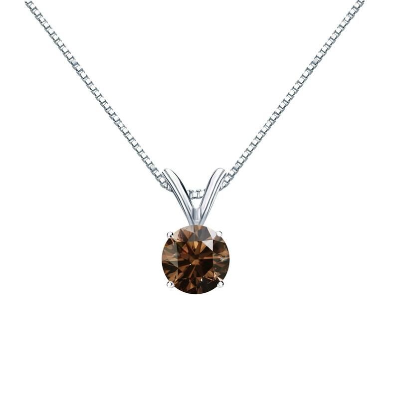 Auriya 14k Gold 1/2ct TDW Round Brown Diamond Solitaire Necklace (SI1-SI2) - White