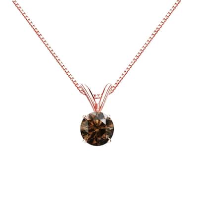 Auriya 14k Gold 1/2ct TDW Round Brown Diamond Solitaire Necklace (SI1-SI2)