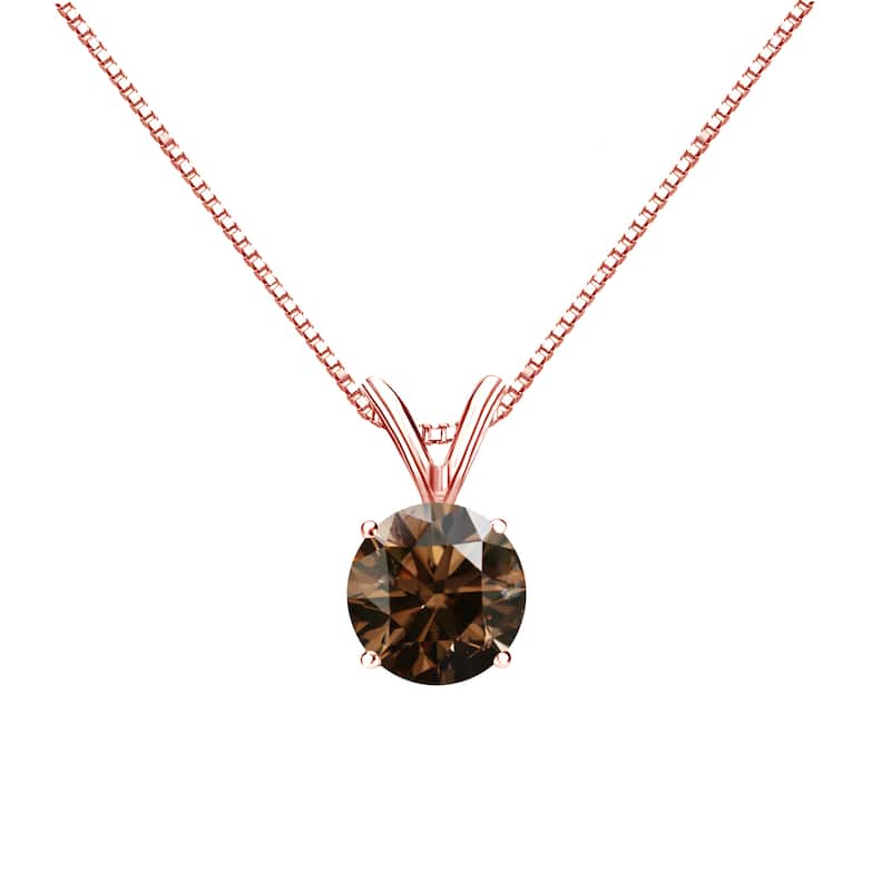 Auriya 3/4ctw Solitaire Brown Diamond Necklace 14k Gold (SI1-SI2) - Rose