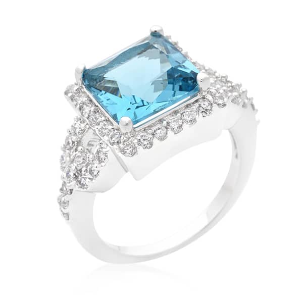 6.2ct Aqua CZ Rhodium Plated Classic Cocktail Ring 6.2ct Aqua CZ Rhodium Plated Classic Cocktail Ring