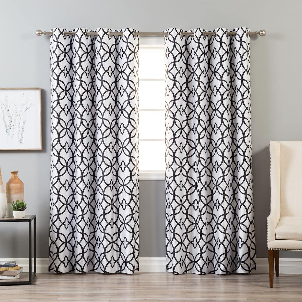 Aurora Home Faux Silk Reverse Geometric Trellis Blackout Curtain Panel - 52 x 84
