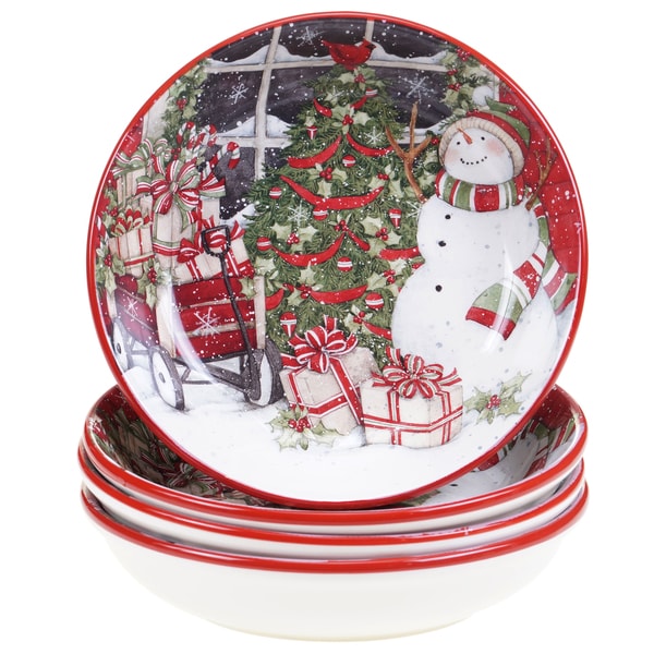 Certified International Snowman\'s Sleigh Soup/Pasta Bowl (Pack of 4 ... Certified International Snowman\'s Sleigh Soup/Pasta Bowl (Pack of 4 ...