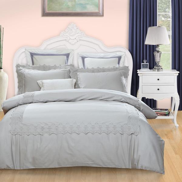 Miranda Haus Charlotte 300 Thread Count Embroidered Cotton Duvet Cover Set