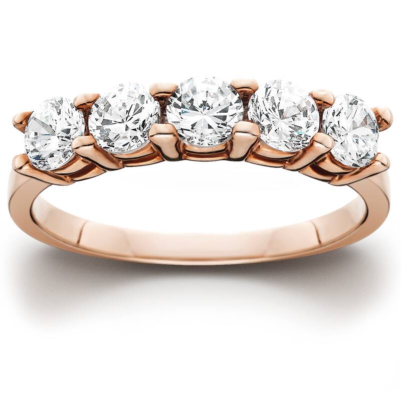 14k Rose Gold 1ct TDW Five Stone Diamond Wedding Ring - 4 - Five Stone