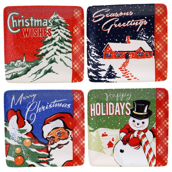 Certified International Retro Christmas 6-inch Canape Plates (Set of 4 ...