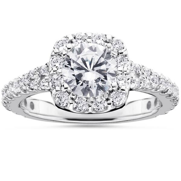 Shop 14k White Gold 1 1 2ct Tdw Cushion Halo Diamond Engagement